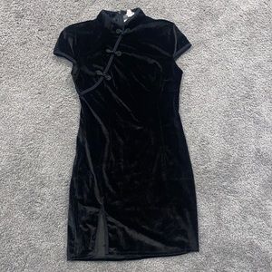 Black velvet oriental mini dress